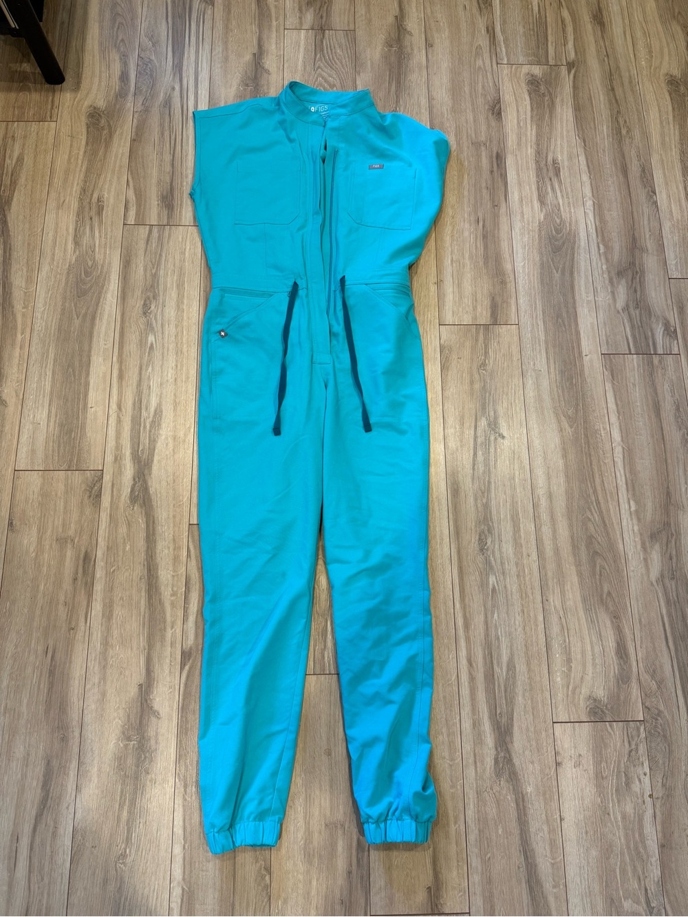 Figs Teal Sleeveless Zip-Front Jumpsuit with Drawstring